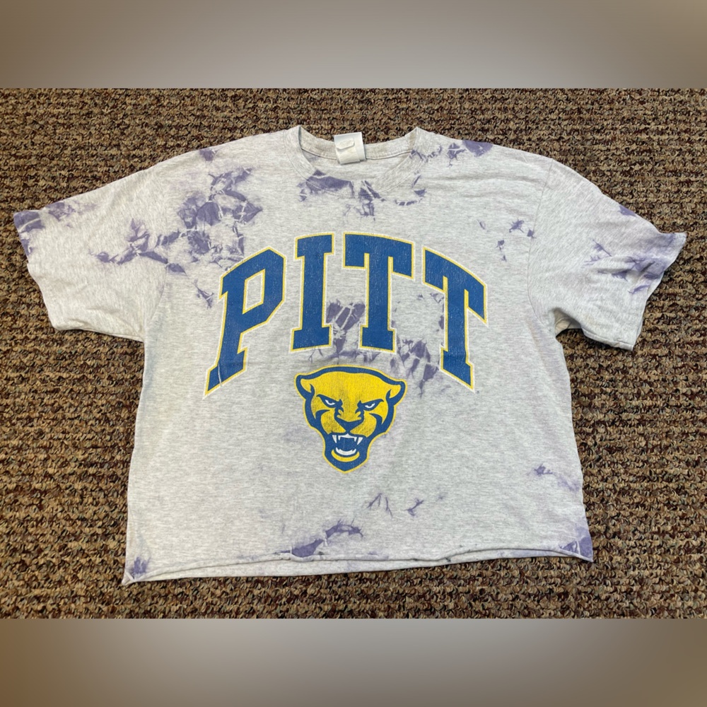 47 Vintage Tubular University of Pittsburgh Cropped Tie Dye T-Shirt, Size Large